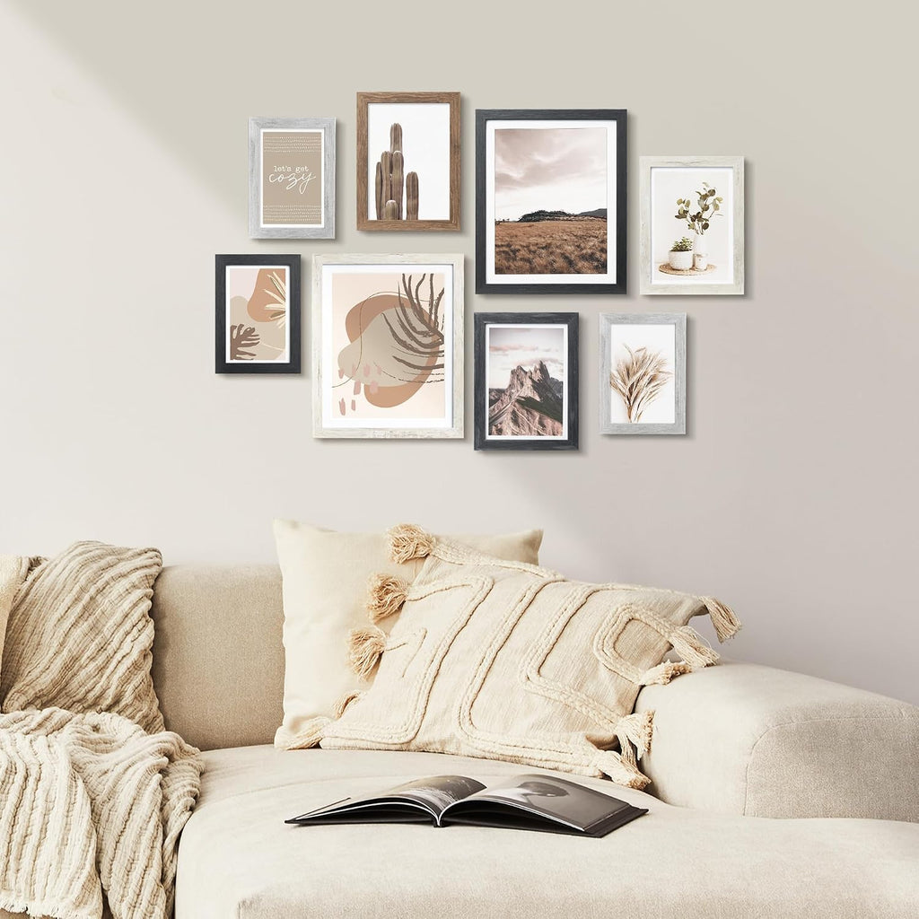ArtbyHannah Gallery Wall Frame Set, 8 Pack Neutral Wall Decor, Multi-Color