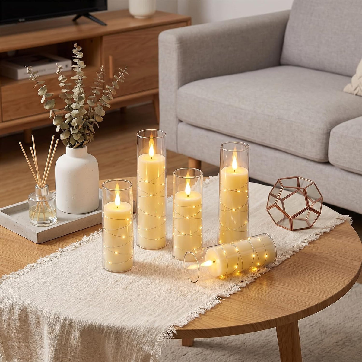 Rechargeable Flameless Candles String Light Battery Operated 2 Remote Clear