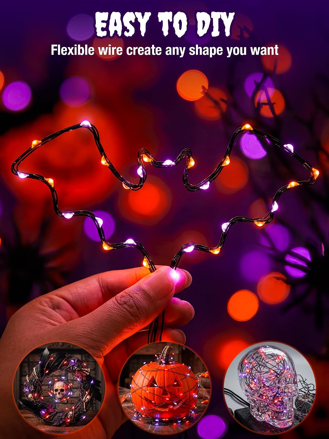 btfarm 2 Pack Halloween Fairy Lights Battery Operated Timer, Orange Purple
