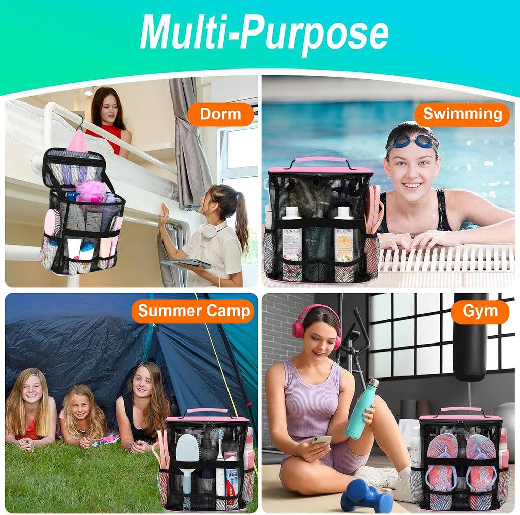 Dorm Room Essentials for Girls, Mesh Shower Caddy Hanging, Large Capacity Toiletry Bag for Women, Quick Dry Shower Bag for Camping, Cruise, Travel Essentials, Christmas Birthday Gifts for Women Girls