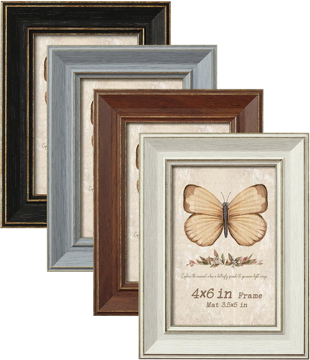 4x6 Picture Frames Assorted, 4 Pack, Rustic Style, Wall & Tabletop