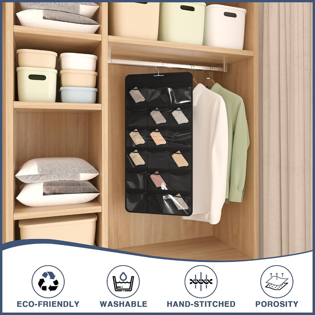 26-Pocket Hanging Closet Organizer for Socks and Underwear, Black