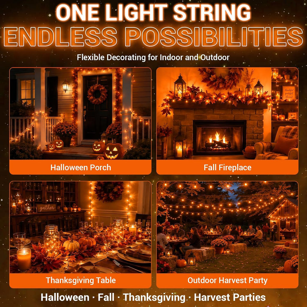 Orange String Lights, 32FT 100 LED Plug in Halloween Lights Outdoor Indoor,