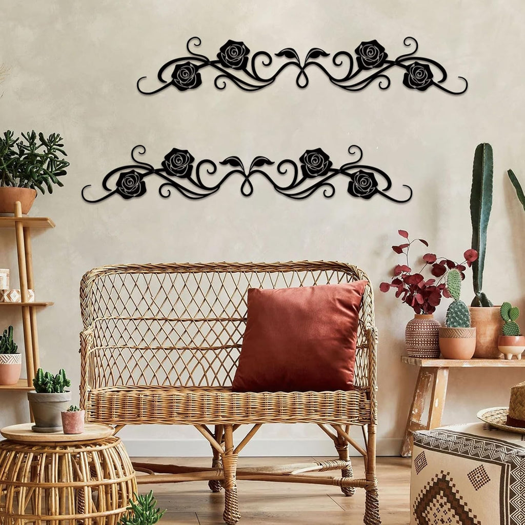 ESTART Metal Rose Scroll Wall Decor, Long Iron Scroll Vine Wall Art