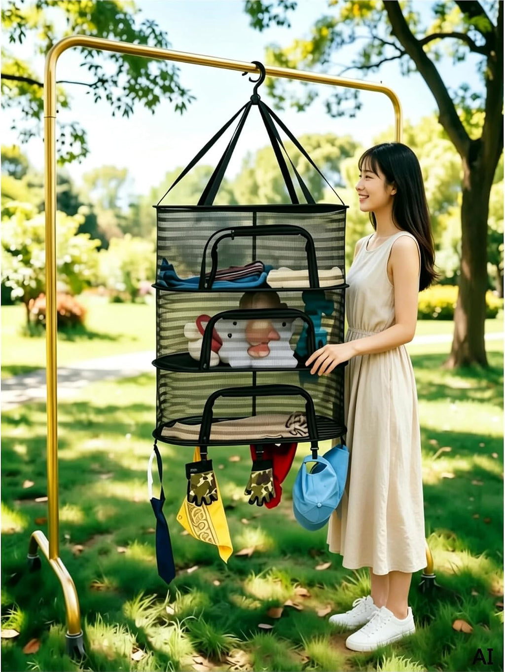 Herb Drying Rack 3-Tier Hanging mesh Dry Rack Foldable with 8 Clips