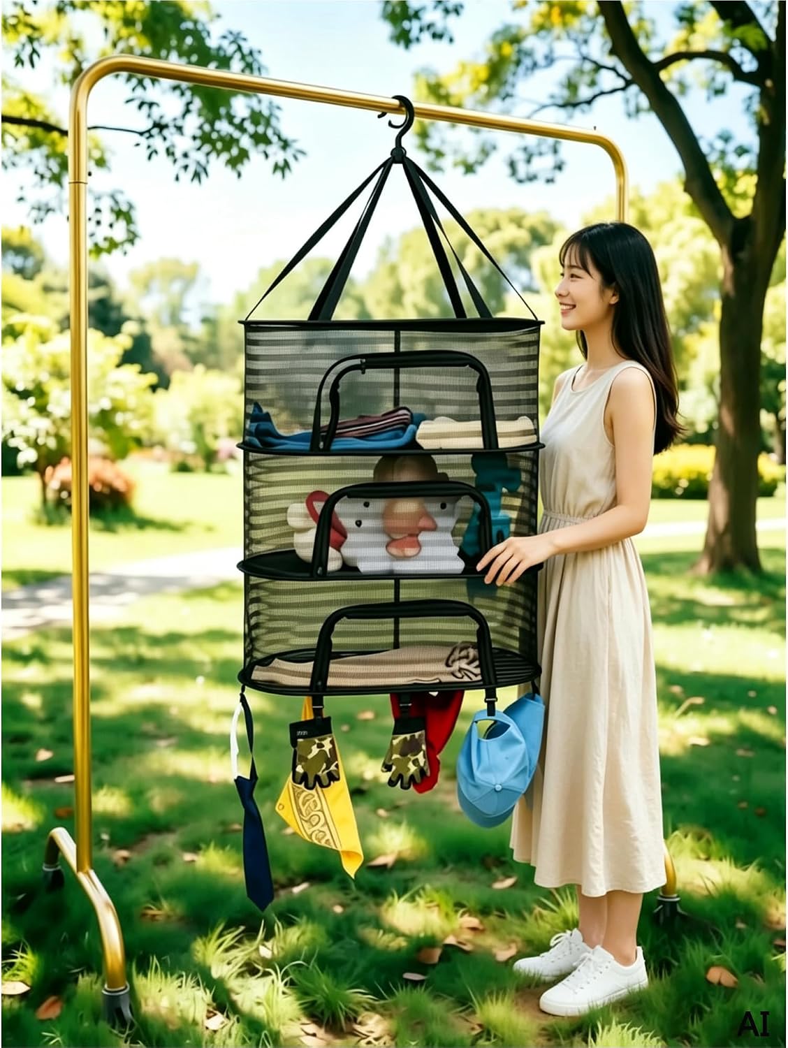 Herb Drying Rack 3-Tier Hanging mesh Dry Rack Foldable with 8 Clips