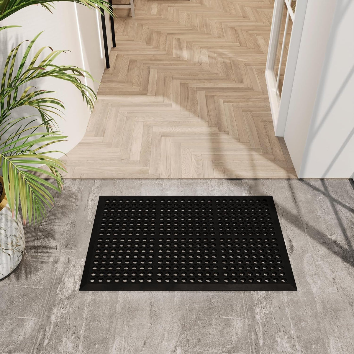 Ottomanson Heavy Duty Rubber Floor Mat – Non-Slip, Waterproof, Easy to Clean – Anti-Fatigue Mat for Commercial Kitchens, Restaurants, Workshops – Oil Resistant, Hose Washable – 24" x 36", Black