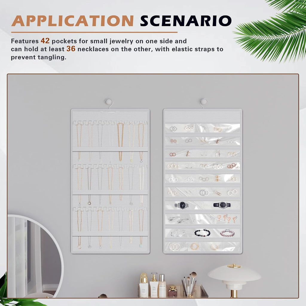 Hanging Jewelry Organizer, Double-Sided Necklaces Holder, White