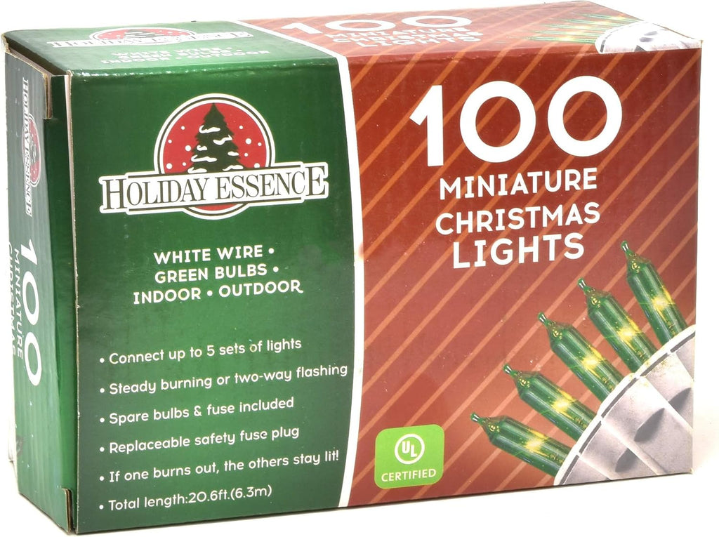 Holiday Essence 100 Green Christmas St. Patrick's Day Light Set, 20.6 Feet White Wire Indoor Outdoor