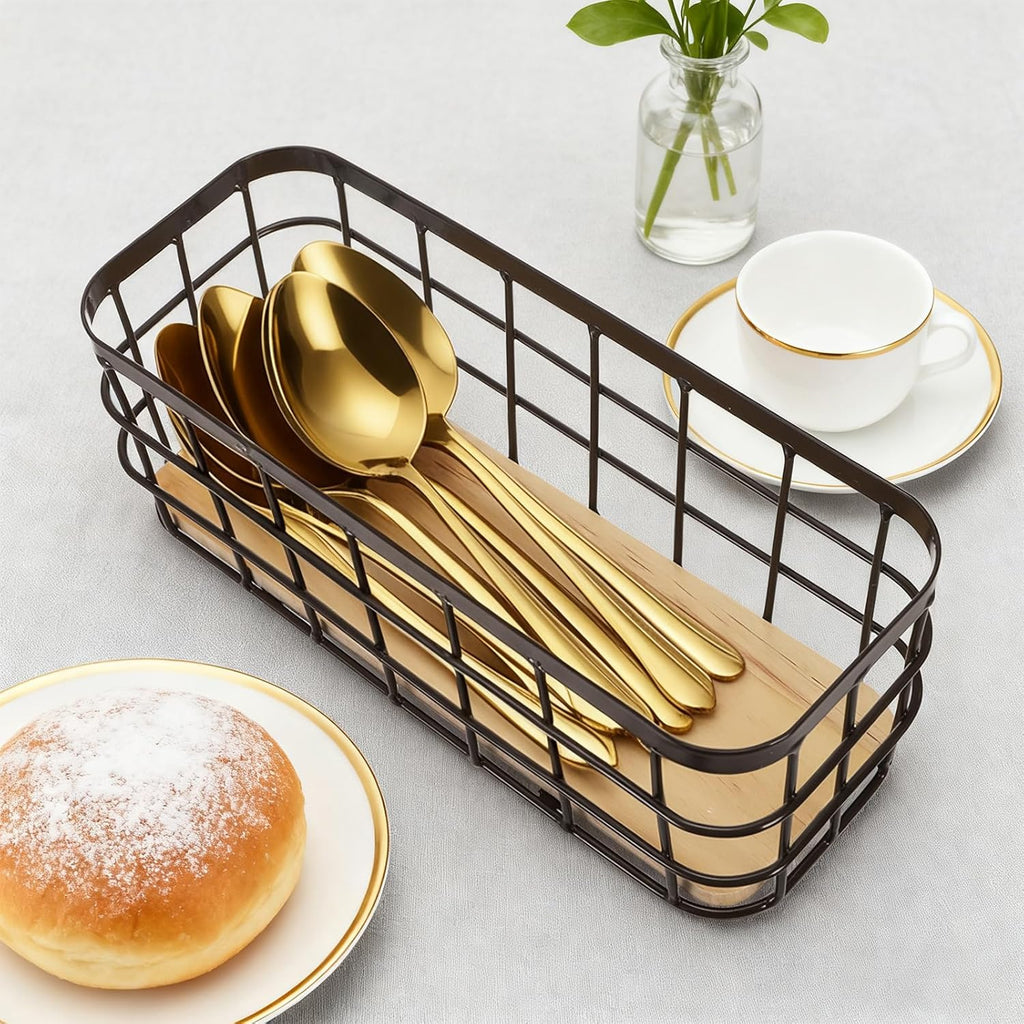 Dicunoy Set of 2 Small Wire Baskets, Narrow Rustic Storage Bin for Bathroom Counter, Farmhouse RectangleOrganizer Tray for Kitchen Countertop, Pantry, RV, School Classrooms, Office Decorative