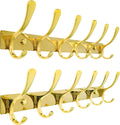 SKOLOO Coat Rack Wall Mounted - 6 Hooks, Pack of 2, Heavy Duty, Stainless Steel, Metal Wall Hangers, Sturdy Coat Hooks for Hanging Coats, Jacket, Clothes, Hat, Bright Gold