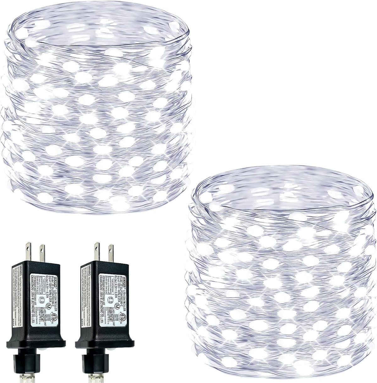 2 Pack Fairy Lights Plug in 99FT 300 LED Christmas String lights Cool White