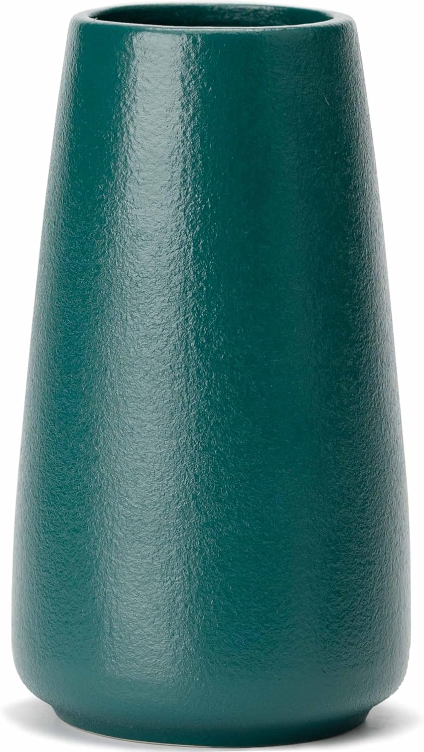 Simple Boho Ceramic Flower Vase for Home Decor (Green,Small)