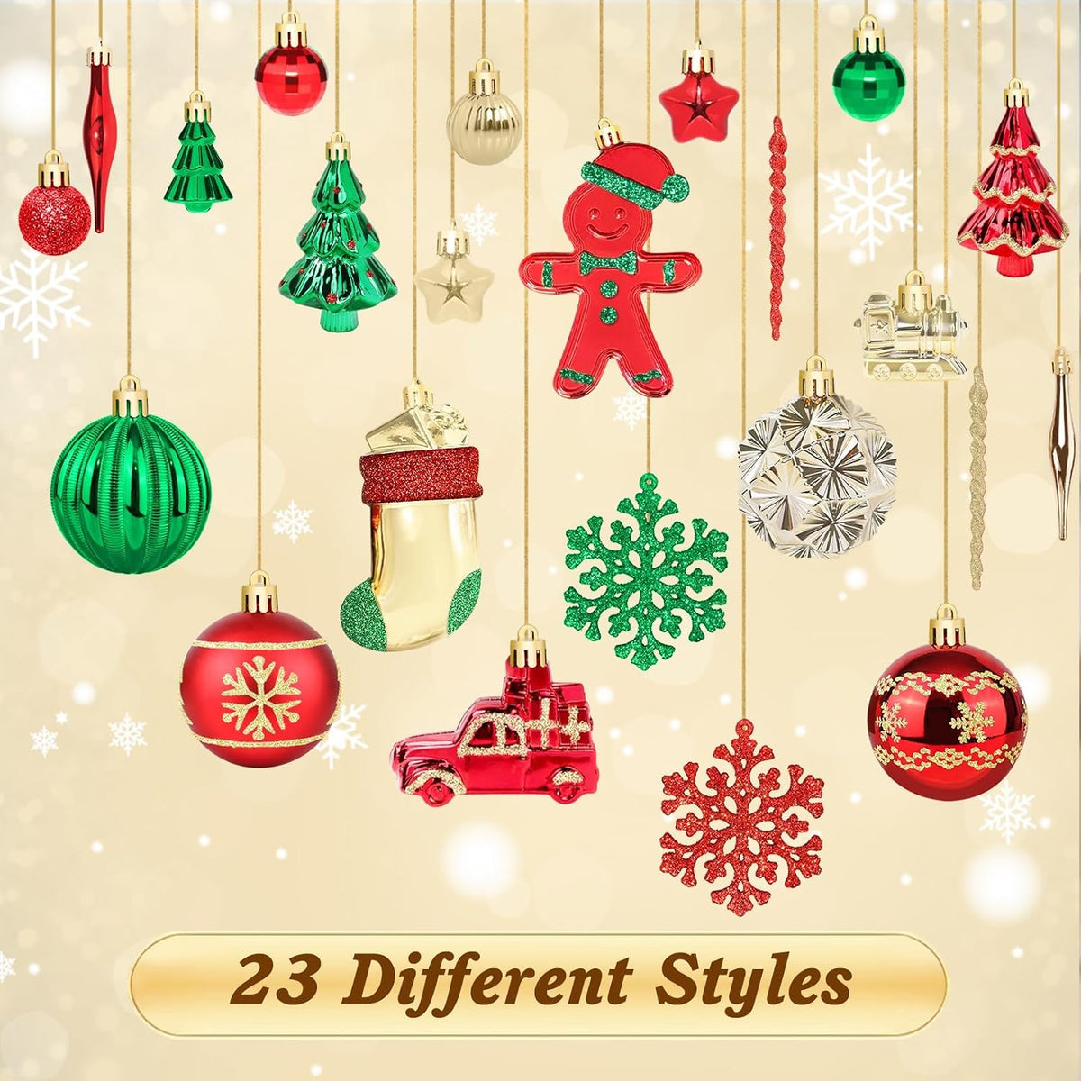 FestiveBliss Christmas Ornaments 71 Count, Red & Green