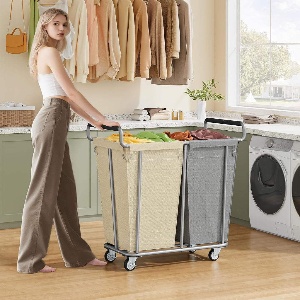 Gewudraw 2 Bag 360L Laundry Baskets with Wheels Heavy Duty