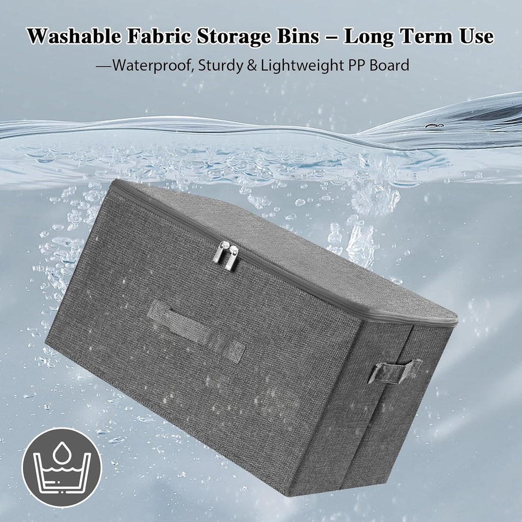 ANMINY Fabric Storage Bins with Zipper Lids, 20"x15"x12", Gray, 3 PCS