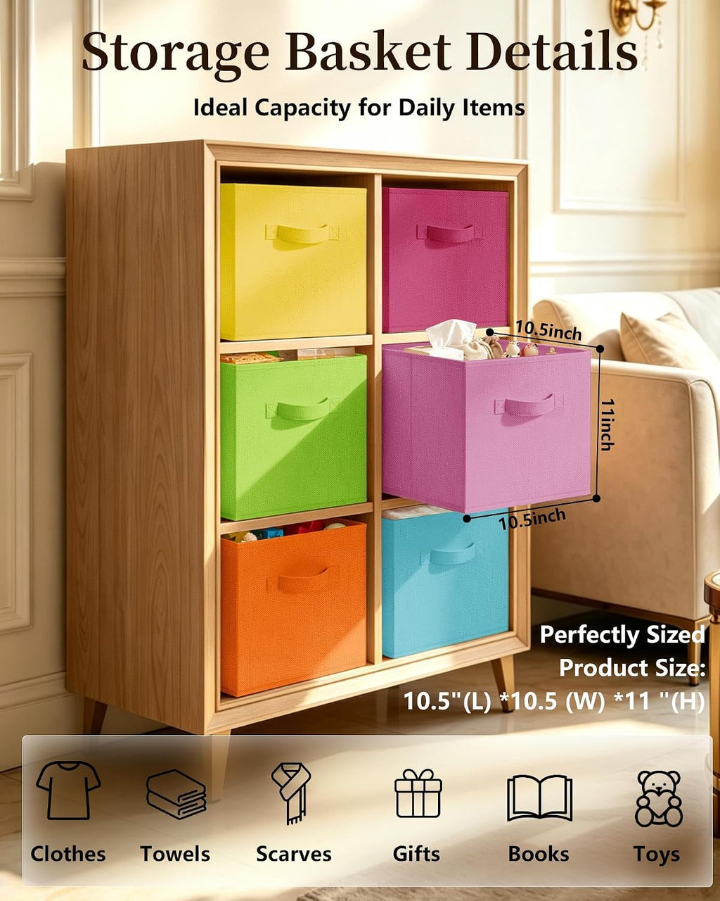 LHZ.K Cube Storage Bins, Foldable Fabric Storage Bins, 6Pcs, Rainbow