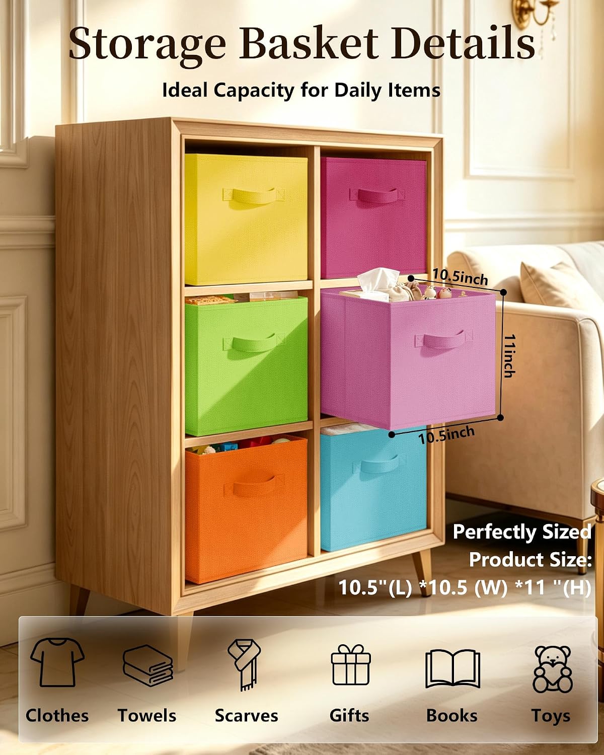 LHZ.K Cube Storage Bins, Foldable Fabric Storage Bins, 6Pcs, Rainbow