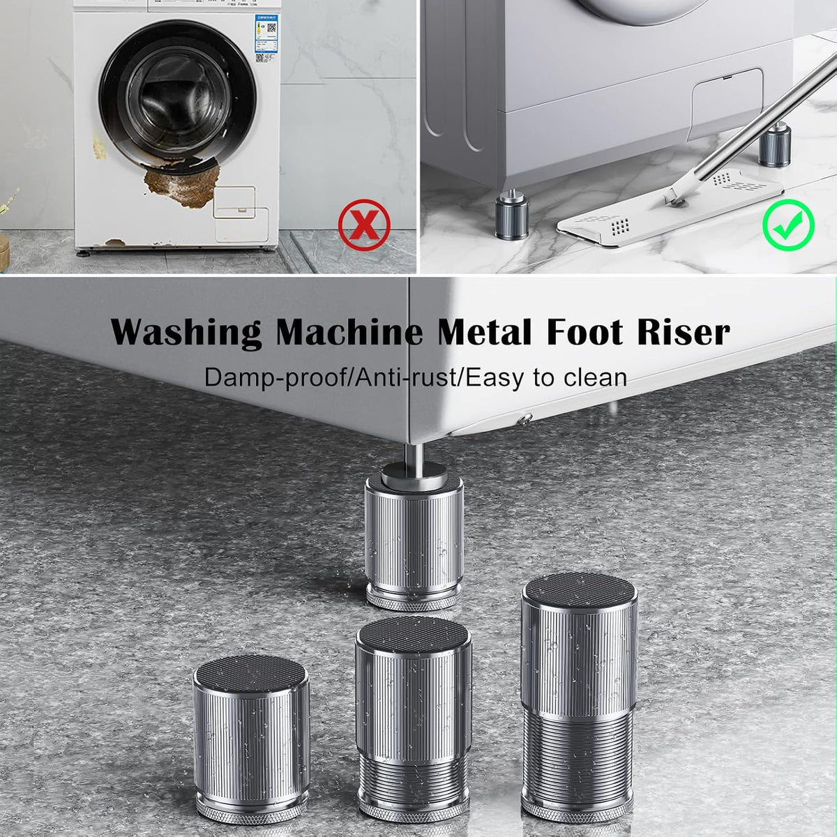 Metal Bed Risers 3 inch, Adjustable Furniture Riser Heavy Duty-Sliver 4 Pcs
