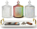 3 Pack Q-tip Holder Thick Glass Apothecary Jars with Lids & Tray For Bathroom Decor Suitable for Cotton Swabs, Balls, Pads, Floss Picks, Candy, Jewelry and Desk Decoration