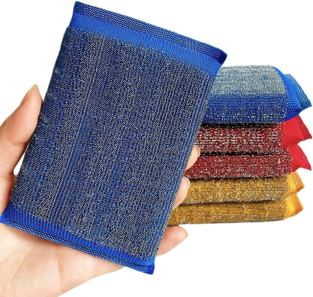 Kitchen Sponges for Dishes Steel Wool Scrubber Sponges for Kitchen Heavy Duty Non-Scratch Scrubbing Cleaner (6 Pack) (Colours)