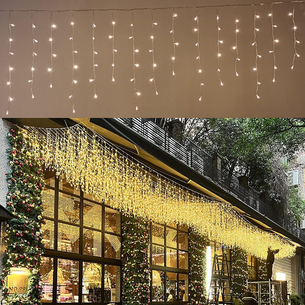 LED Ceiling Icicle Lights, 13FT 96 LEDs 8 Modes Twinkle Christmas Hanging Fairy String Curtain Lights for Parties Mall Patio Yard Indoor Outdoor Decoration Warm White, 4M