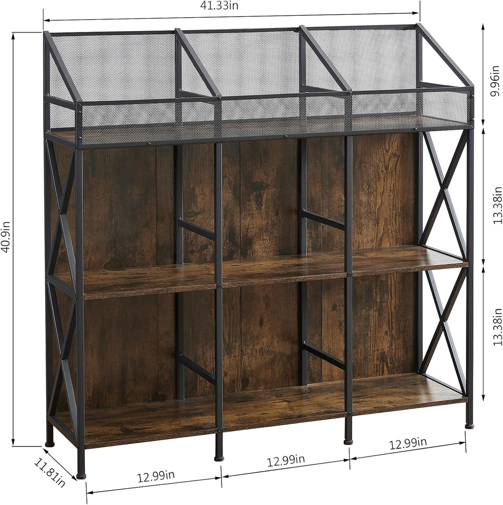 EYOCAL 9 Grids Vinyl Record Storage Holder Rack， Wooden Record Display Table for Magazines Files Albums Books for Living Room Bedroom Patent Pending