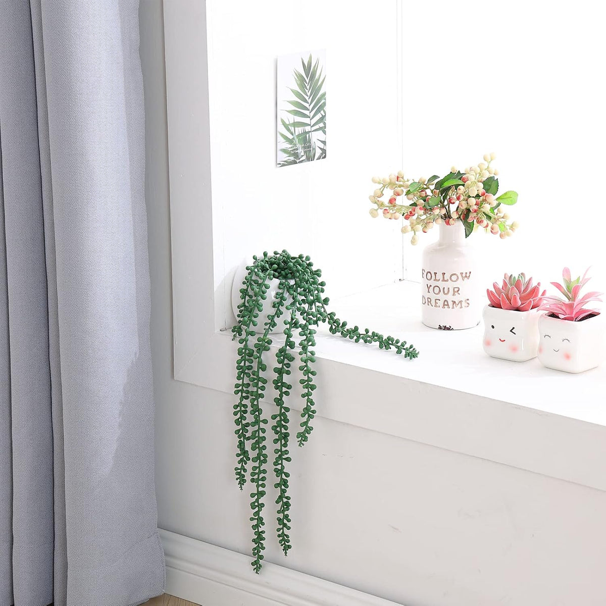 Tiita Artificial Hanging String of Pearls Plants in Pots, 2 Pack for Decor