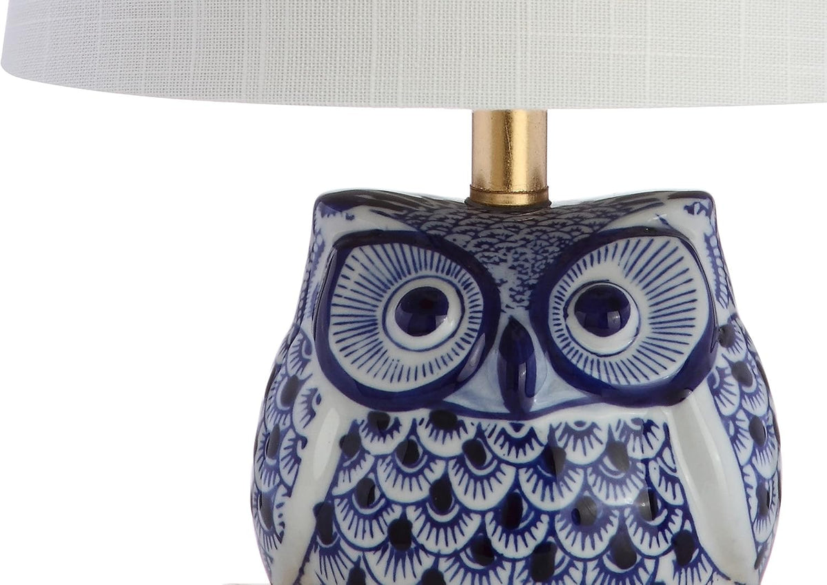 JONATHAN Y Justina Owl Mini Table Lamp 16" Ceramic, Blue/White