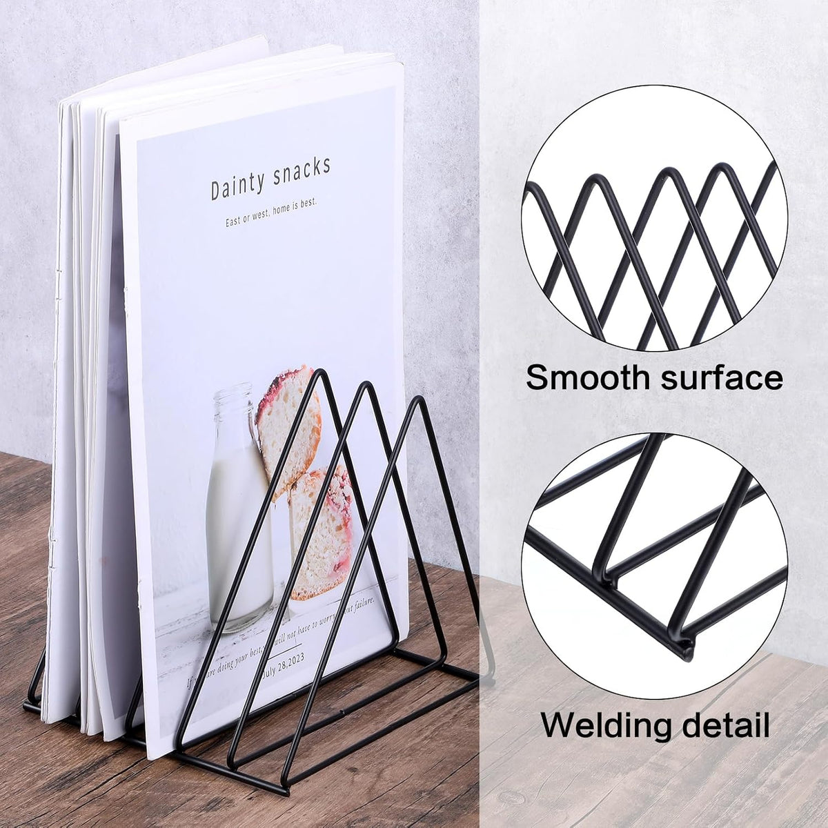 2 Pcs Triangle File Holder,5 Slot Metal Vinyl Record Stand Holder Black Magazine Newspaper Holder Photography Props for Office Hom