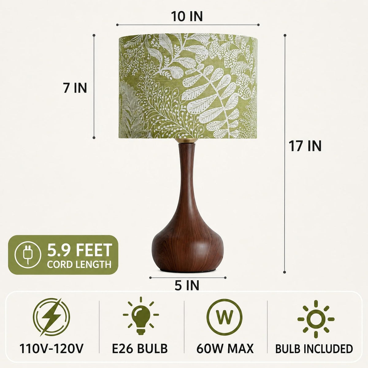 17" Small Green Shade Red Brown Table Lamp for Bedroom Living Room