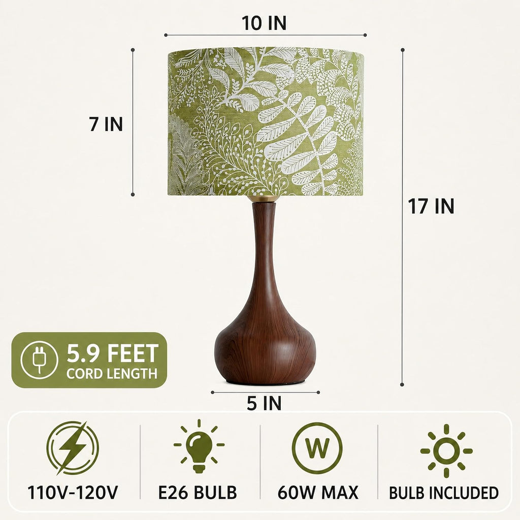 17" Small Green Shade Red Brown Table Lamp Set of 2 for Bedroom Living Room