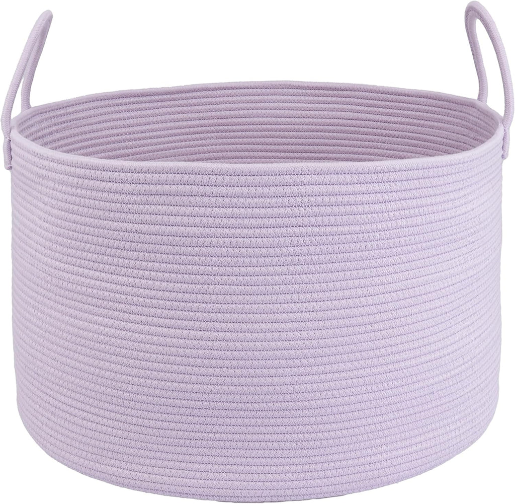 XUANGUO 66L Large Blanket Basket, Round Cotton Rope Basket, Purple