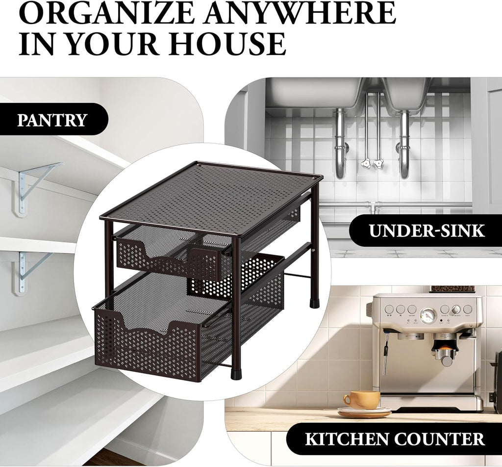 Simple Houseware Stackable 2 Tier Sliding Basket Organizer Drawer, Bronze