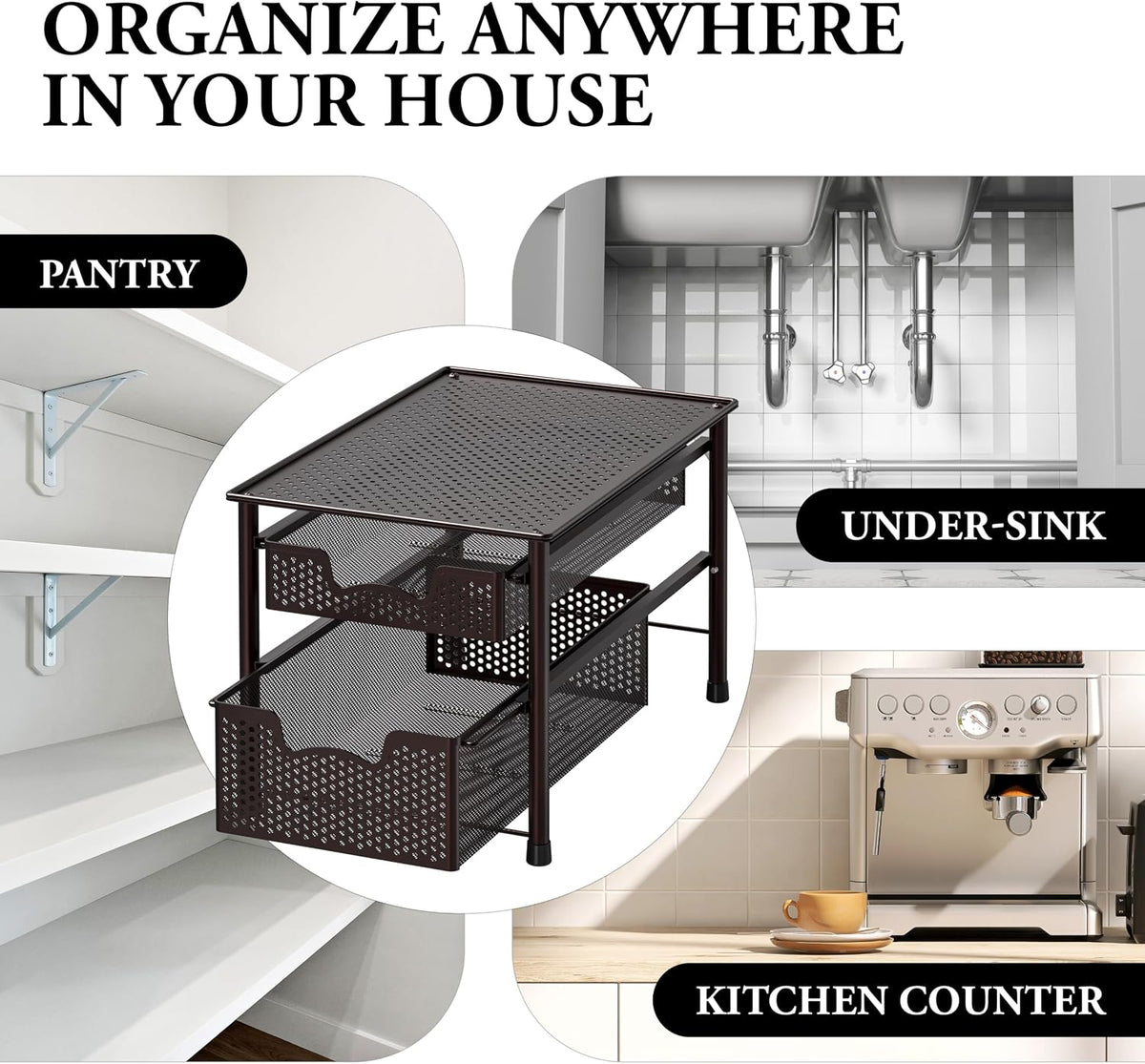 Simple Houseware Stackable 2 Tier Sliding Basket Organizer Drawer, Bronze