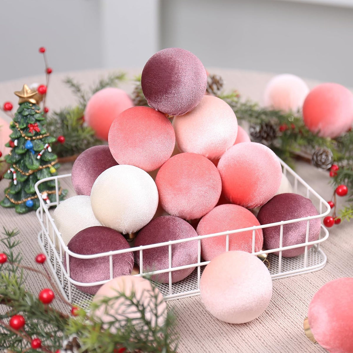 30PCS Velvet Christmas Ball Ornaments Set for Xmas Tree Decorations