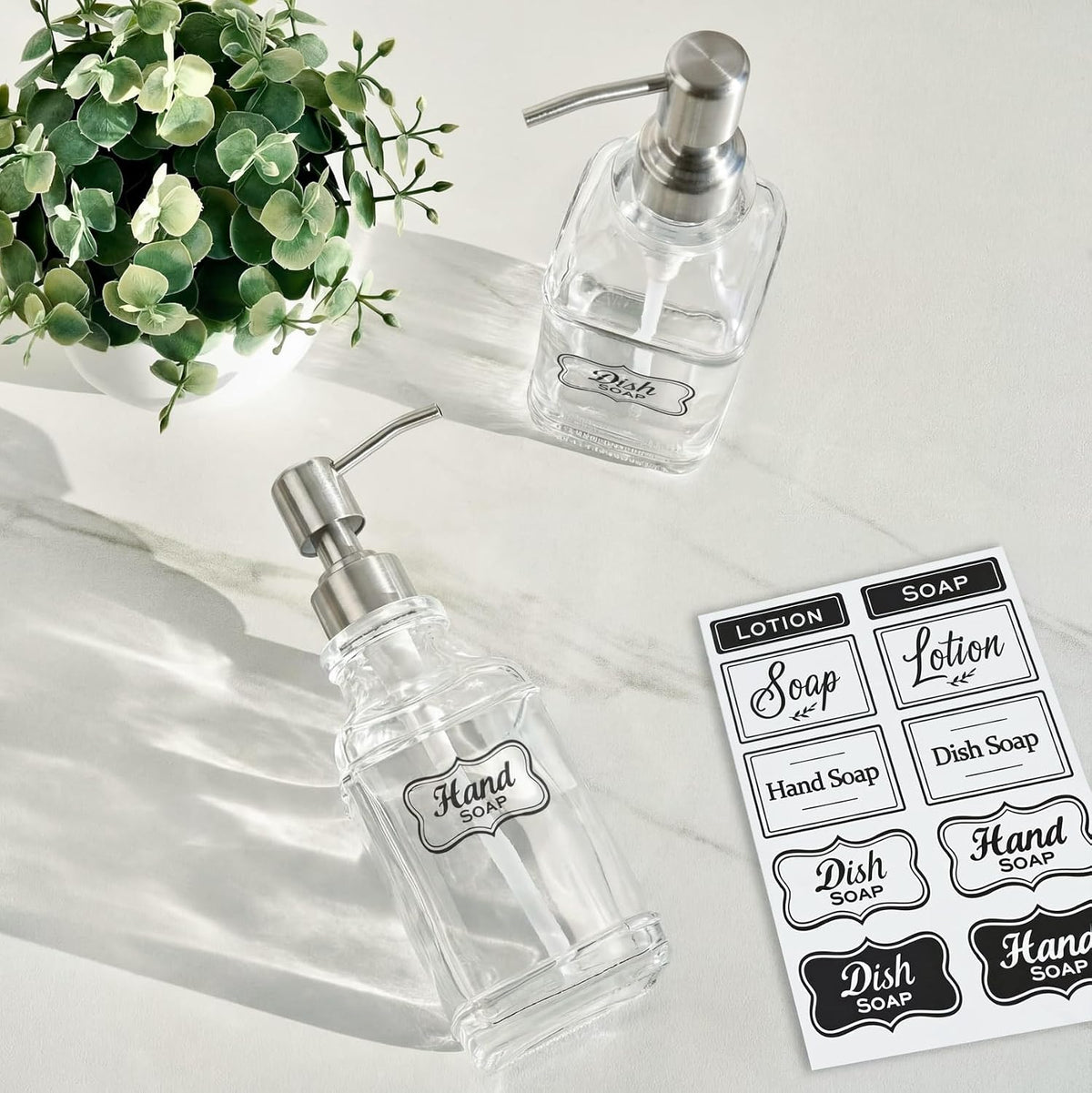 JASAI 2Pack Hand&Dish Glass Soap Dispenser with Rust Proof Pump & Stickers
