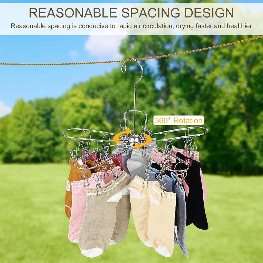 Foldable Clothes Drying Rack Stainless Steel Clothes Drying Hanger with 20 Clips, Laundry Hanging Dryer for Underwear, Sock, Bra, Lingerie, Hat, Scarf, Gloves, Diapers, Towels, Baby Clothes