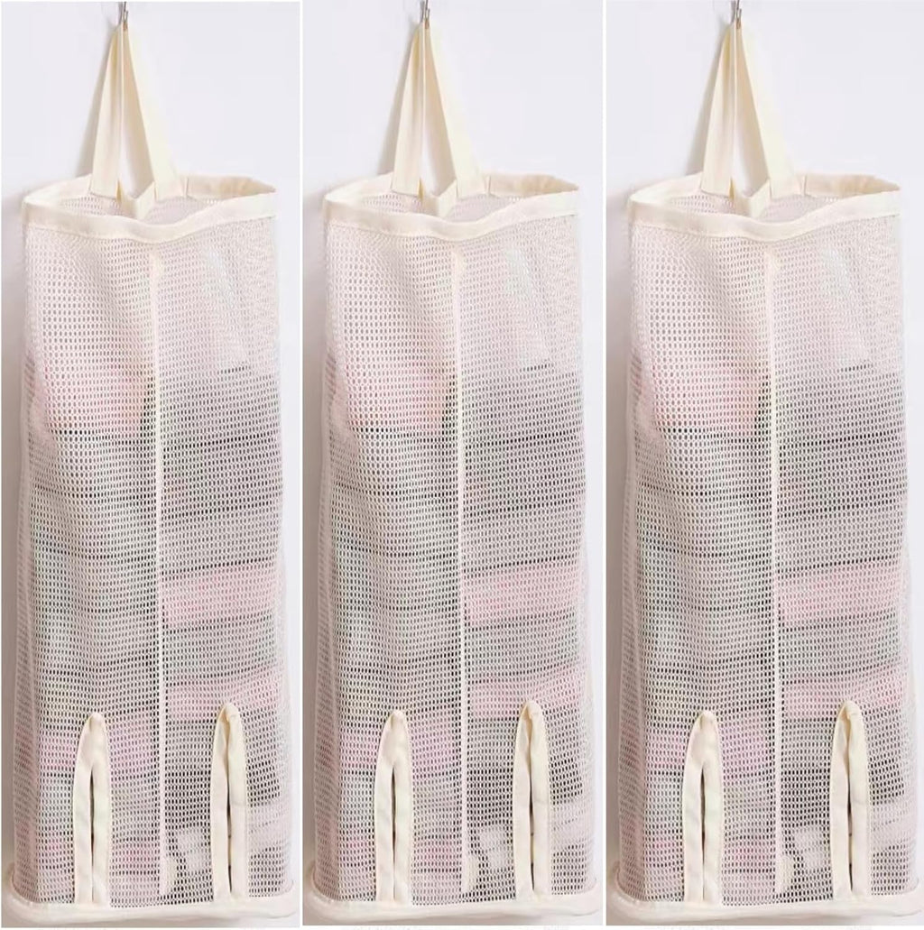 Hanging Sock Storage Bag,Sock Underwear OrganizerWall Mount Multifunctional Bag,Saver Kitchen Storage Holder,Hanging Closet Organizer,for Storing Socks Ties Plastic Bag 3PCS (Beige)