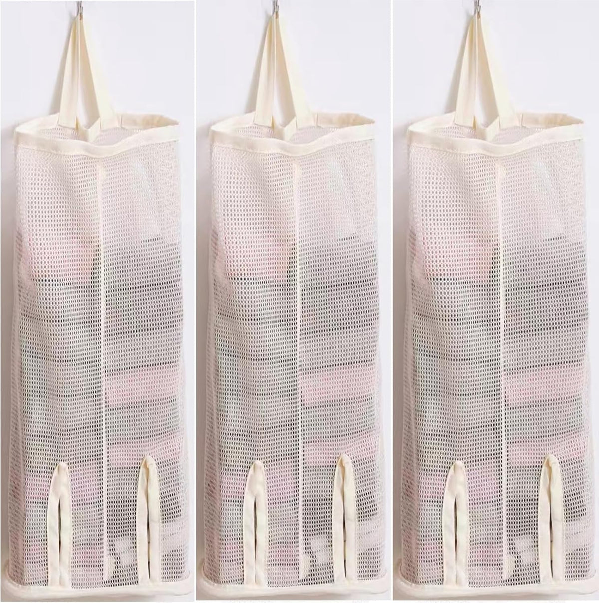 Hanging Sock Storage Bag,Sock Underwear OrganizerWall Mount Multifunctional Bag,Saver Kitchen Storage Holder,Hanging Closet Organizer,for Storing Socks Ties Plastic Bag 3PCS (Beige)