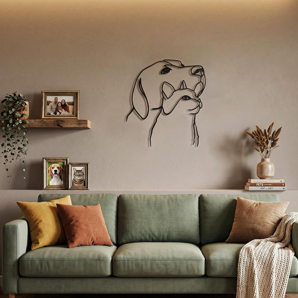Otoolling Dog and Cat Metal Wall Art Black Minimalist Pet Wall Decor Aesthetic Cat and Dog Art Sculpture Sign for Living Room Bedroom Kitchen Office Indoor Home Decoration Gifts for for Animal Lovers