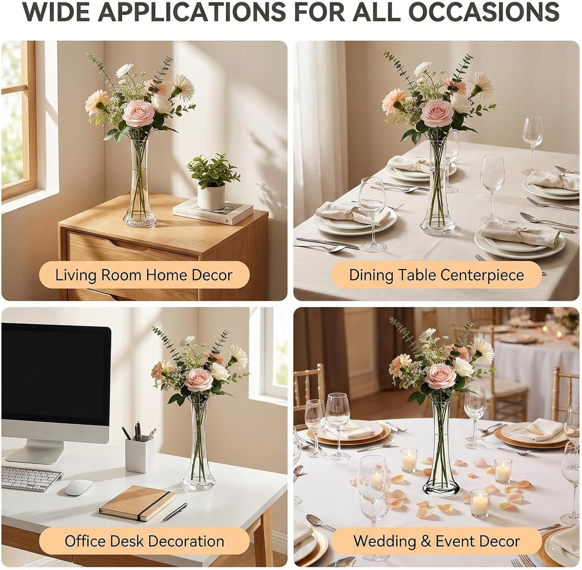 Clear Glass Bud Vase 9.8 Inch Tall Round Bottom Floral Container for Wedding Party Home Office Decor 1 Piece
