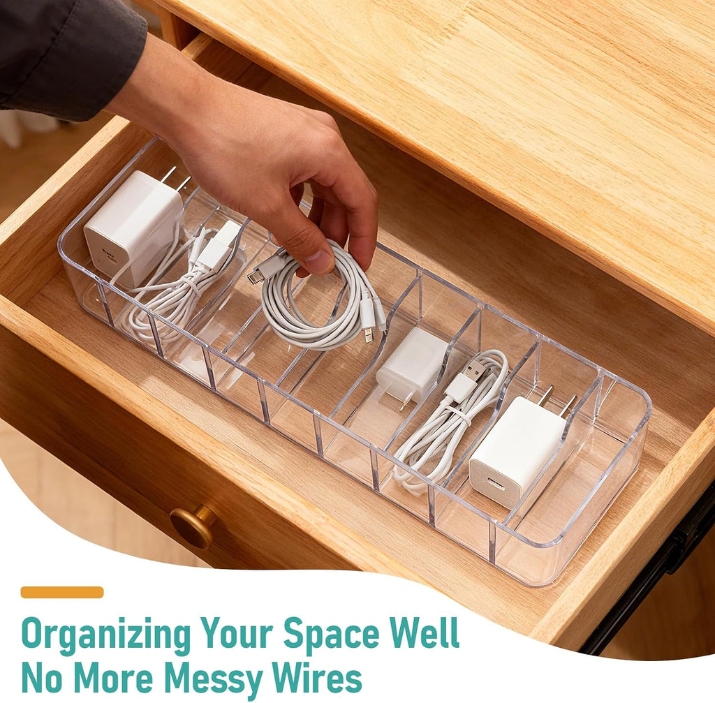 8 Pack Cable Organizer Boxes with Lid, Cord Storage Boxes, Clear