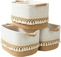 3 Pack Storage Basket for Shelves, Boho Cotton Rope Storage Bins with Heavy Tassel, Shelf Baskets Large Woven Baskets for Organizing, Cube Organizer Bins, Baby Laundry Basket for Clothes, Toys, Pets