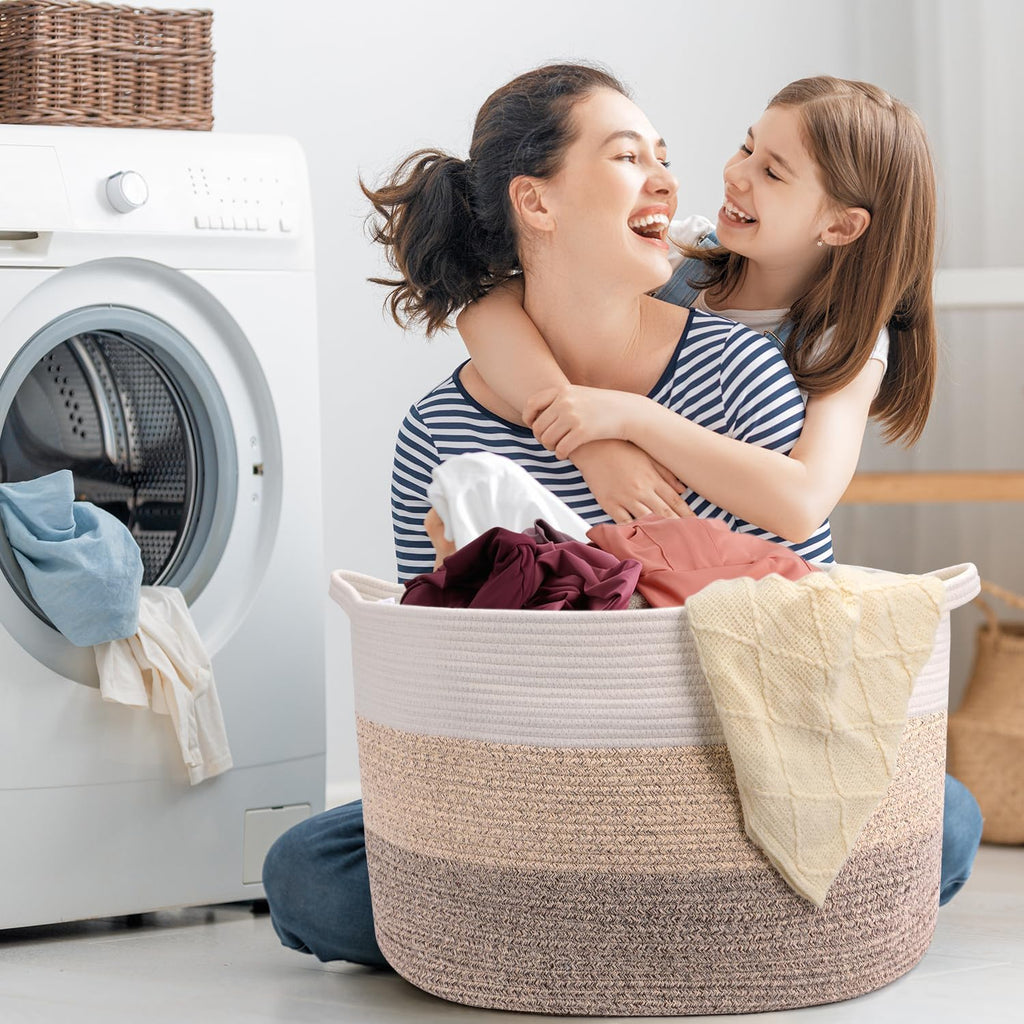 Maliton Woven Rope Blanket Basket Living Room, Storage Toy Basket, 90L