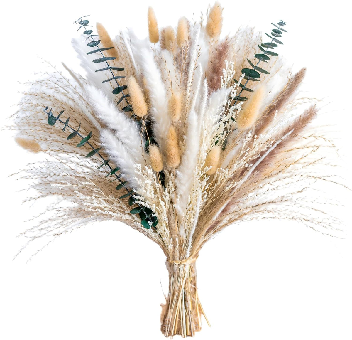 Boho Decor Bouquet Eucalyptus Pampas Grass Decor Dried Pampas Home Decor Dried Flowers Bouquet for Wedding Floral Arrangements Table,Home,Rustic,Farmhouse Decor(White&Green)
