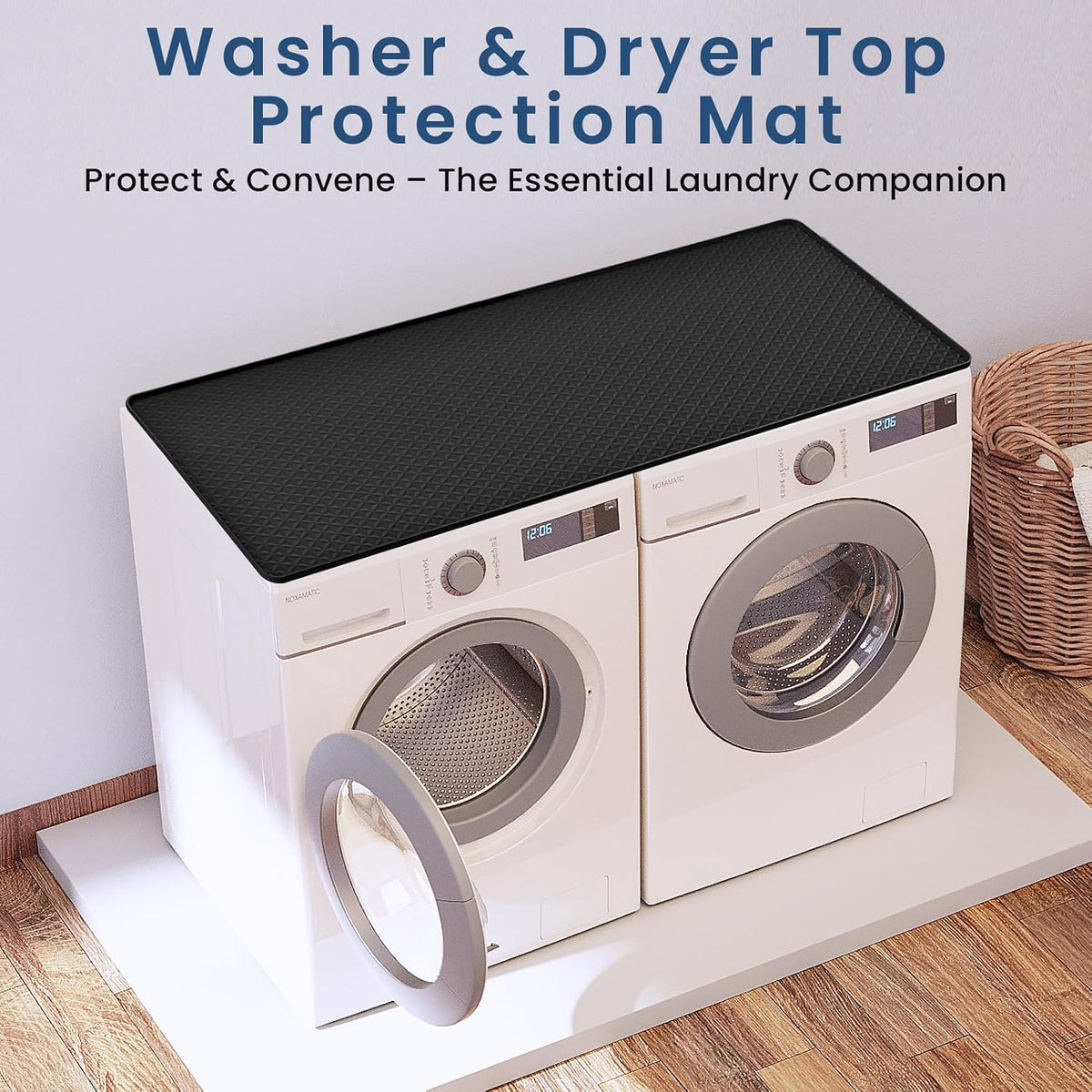 Large Washing Machine Mat 54" x 27.5" Silicone Under Washer Dryer Pan Black