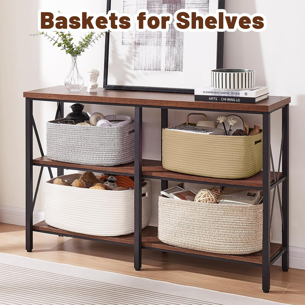 OIAHOMY Storage Basket for Shelves, Closet Cube Storage Bins Baskets for Clothes Blanket Towels, Baby Nursery, Toy Baskets Box, Woven Rope Basket, 15.75 * 11.81 * 7.09 IN, 2 Packs Grey