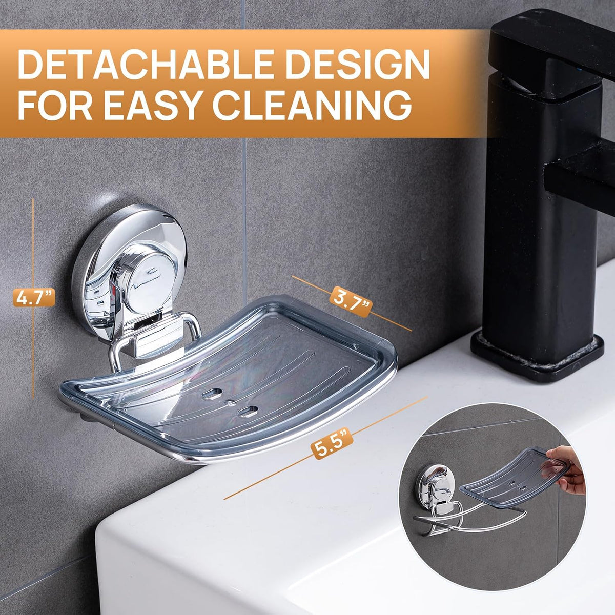 LEVERLOC Soap Holder, Soap Dish for Shower, Suction Cup Bar Soap Holder