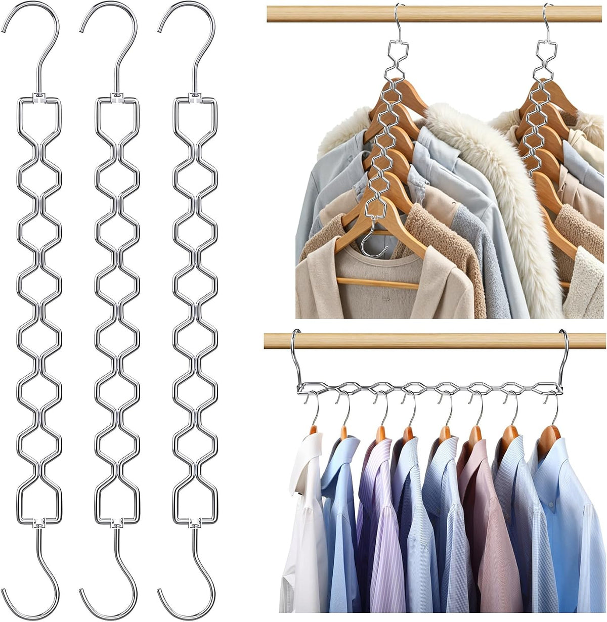 Space Saving Hangers for Clothes 3 Pack, Sturdy Metal Hangers Heavy Duty